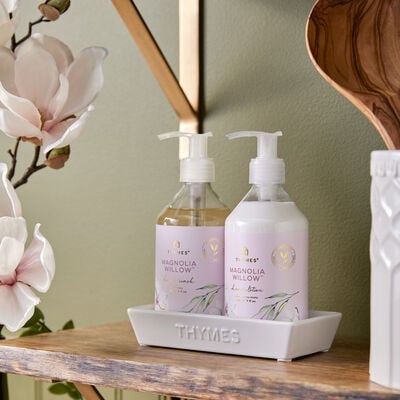 Thymes Magnolia Willow Sink Set on a shelf